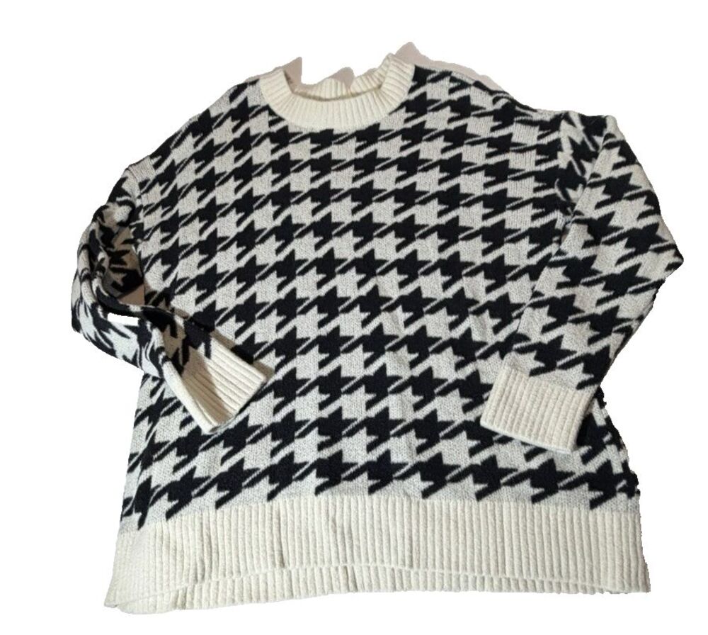 Lou & Grey Sweater Women's Size XL Black White Houndstooth 100% Nylon Big Print
